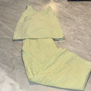 Hanna Andersson Kids Set in Celery and White Stripes